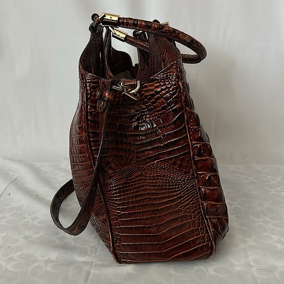 Brahmin Luxurious Brown Crocodile Skin Imprint Leather Elisa Handbag Purse 🌺🌺 - Picture 5 of 15